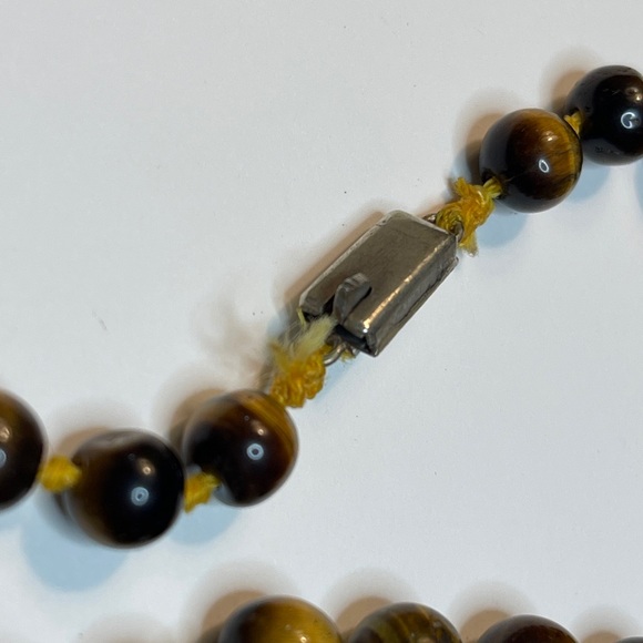 Vintage Tiger Eye necklace artisan crafted beaded tribal stone long - Picture 6 of 14